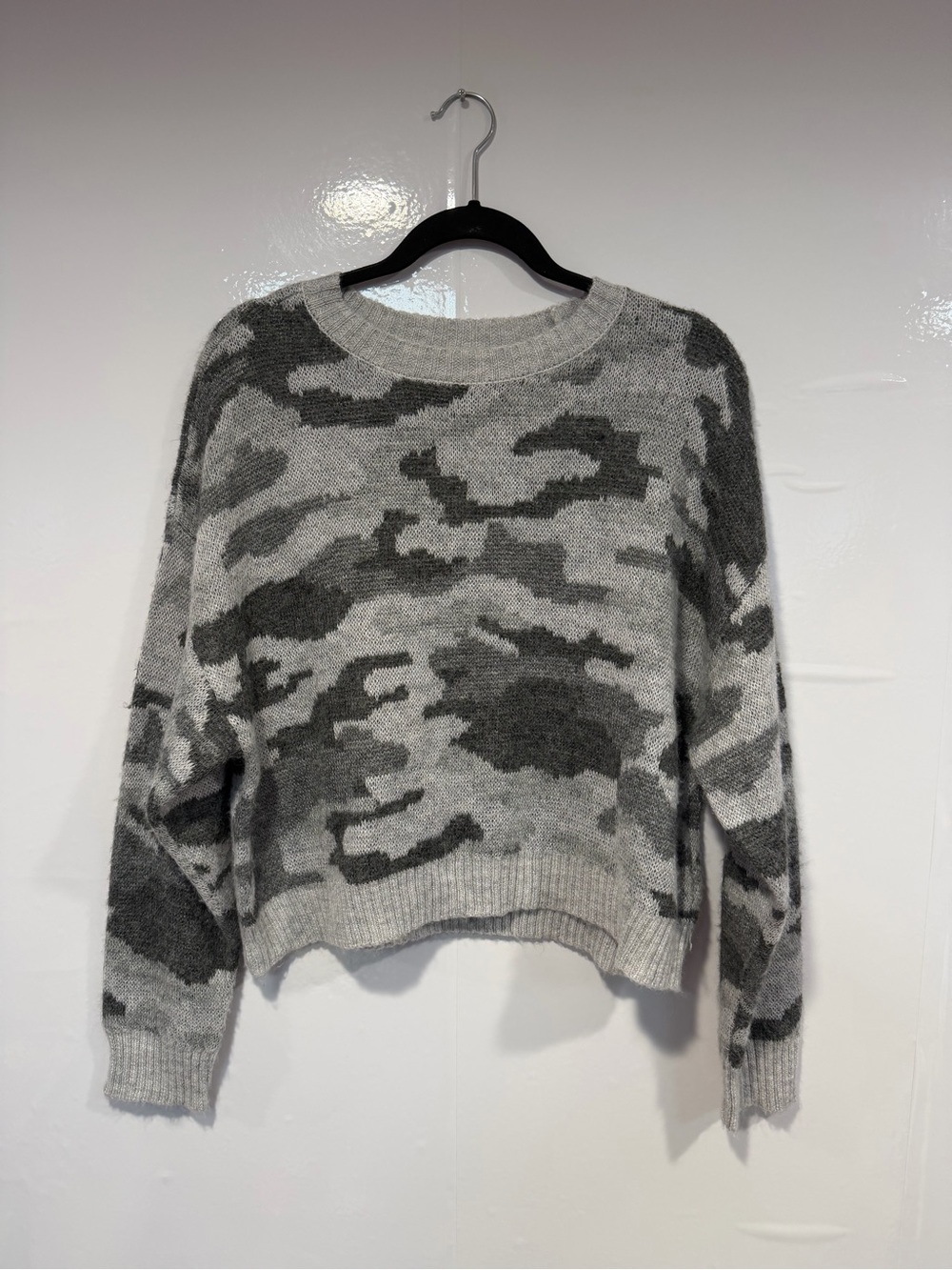 Gray Camo American Eagle Oversized Knit Women's Sweater